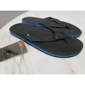 NEW Rainbow PSingle Layer Premier Leather Blue Black Mens XL 11-12 Thong Sandals